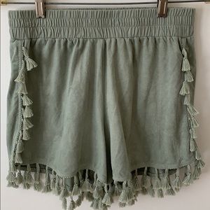 Suede Tassel Mint Green Shorts (Medium)